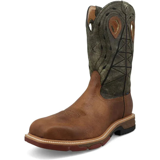 Twisted X Men's 12" Composite Toe Waterproof Pull On Western Work Boot - Lion & Dark Olive - MXBNW11 - Overlook Boots