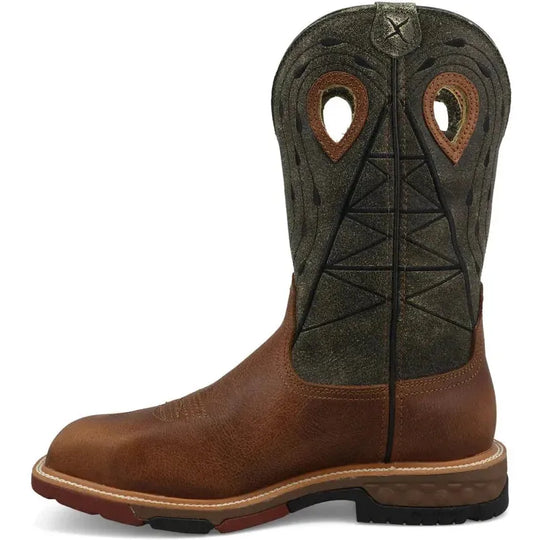 Twisted X Men's 12" Composite Toe Waterproof Pull On Western Work Boot - Lion & Dark Olive - MXBNW11 - Overlook Boots