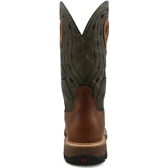 Twisted X Men's 12" Composite Toe Waterproof Pull On Western Work Boot - Lion & Dark Olive - MXBNW11 - Overlook Boots
