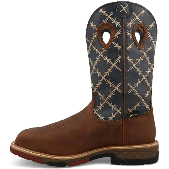 Twisted X Men's 12" Nano Composite Toe Waterproof Pull On Western Work Boot - Hazel & Navy - MXBNWM1 - Overlook Boots