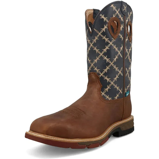 Twisted X Men's 12" Nano Composite Toe Waterproof Pull On Western Work Boot - Hazel & Navy - MXBNWM1 - Overlook Boots
