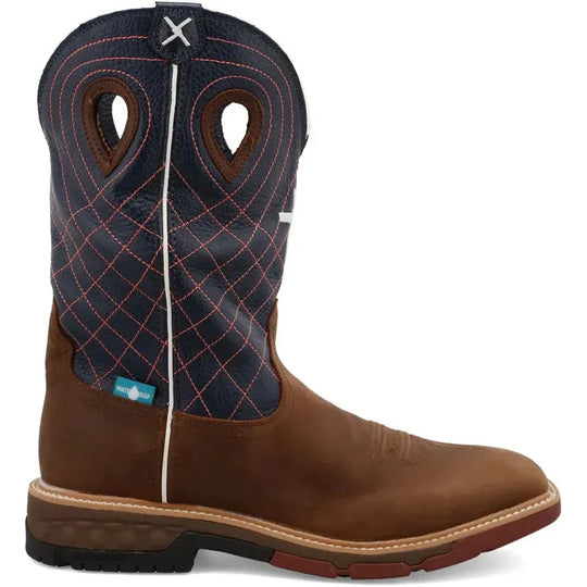 Twisted X Men's CellStretch 12" Composite Toe Waterproof Western Work Boot - Mocha & Navy - MXBW001 7 / Medium / Brown - Overlook Boots