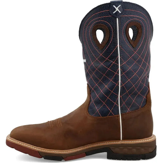 Twisted X Men's CellStretch 12" Composite Toe Waterproof Western Work Boot - Mocha & Navy - MXBW001 - Overlook Boots