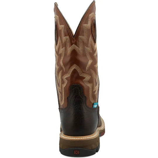 Twisted X Men's CellStretch 12" Soft Toe Waterproof Pull On Western Work Boot - Smokey Chocolate & Spice - MXBW002 - Overlook Boots