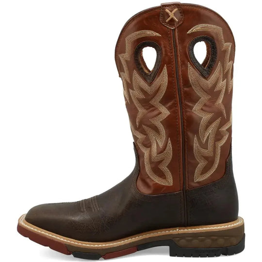 Twisted X Men's CellStretch 12" Soft Toe Waterproof Pull On Western Work Boot - Smokey Chocolate & Spice - MXBW002 - Overlook Boots