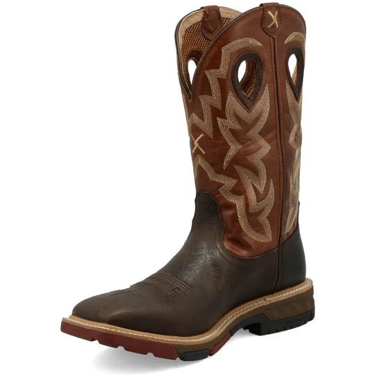Twisted X Men's CellStretch 12" Soft Toe Waterproof Pull On Western Work Boot - Smokey Chocolate & Spice - MXBW002 - Overlook Boots