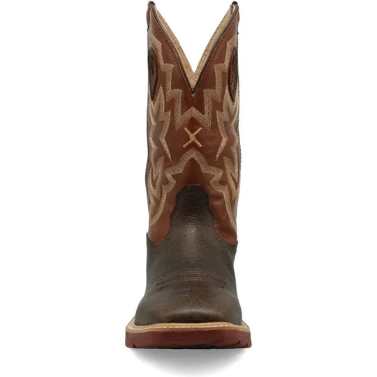 Twisted X Men's CellStretch 12" Soft Toe Waterproof Pull On Western Work Boot - Smokey Chocolate & Spice - MXBW002 - Overlook Boots