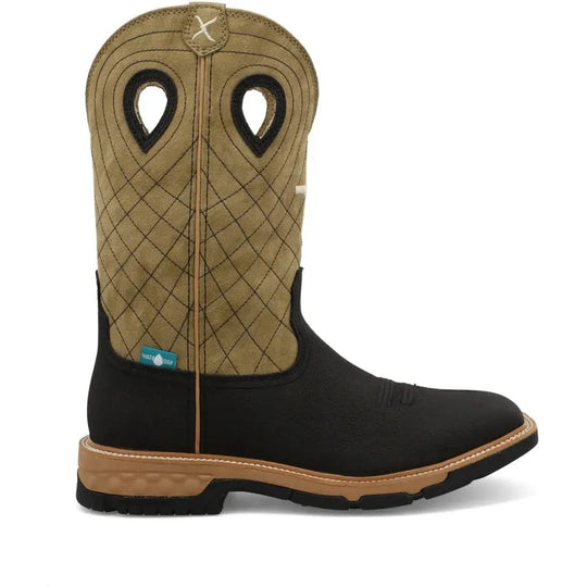 Twisted X Men's CellStretch 12" Composite Toe Pull On Western Work Boot - Charcoal & Kiwi - MXBW007 7 / Medium / Black - Overlook Boots