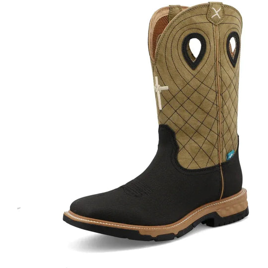 Twisted X Men's CellStretch 12" Composite Toe Pull On Western Work Boot - Charcoal & Kiwi - MXBW007 - Overlook Boots