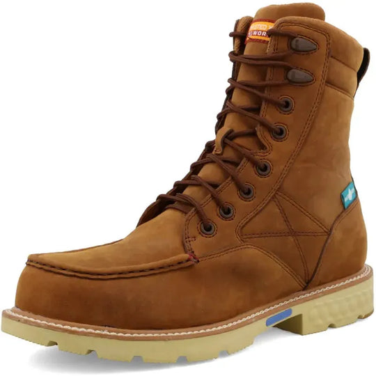 Twisted X Men's CellStretch 8" Composite Toe Waterproof Laces Work Boot - Distressed Saddle - MXCNW03 - Overlook Boots