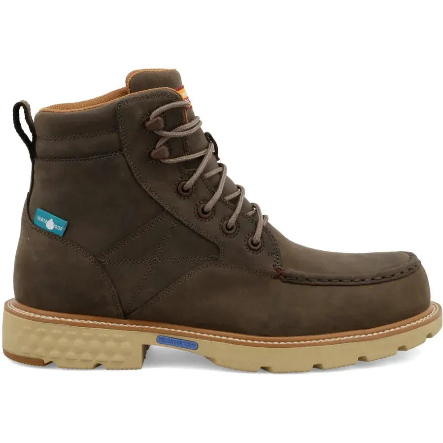 Twisted X Men's CellStretch 6" Composite Toe Waterproof Laces Work Boot - Shitake - MXCNW06 7 / Medium / Brown - Overlook Boots