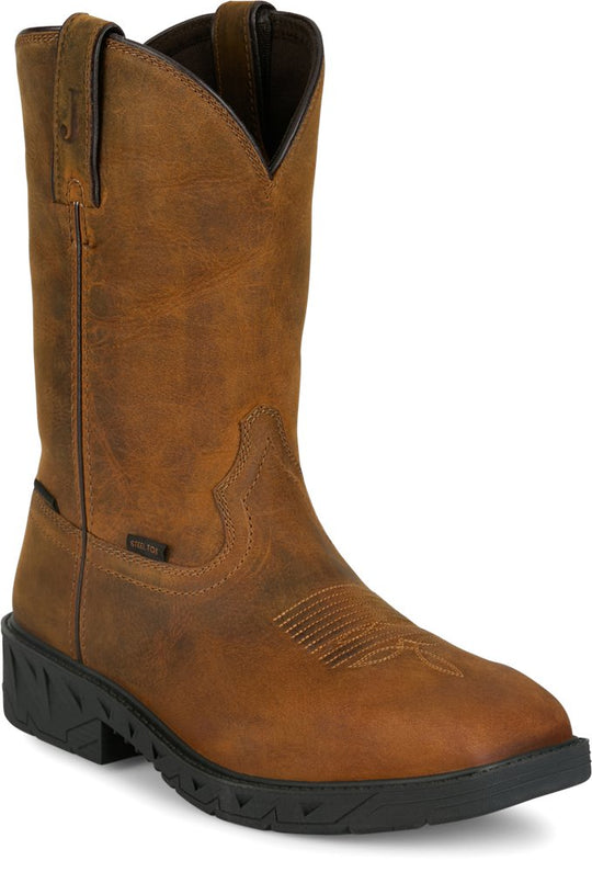 Justin Men's Trencher 11" Steel Toe Waterproof Western Work Boot - PD4067 7 / Medium / Brown - Overlook Boots