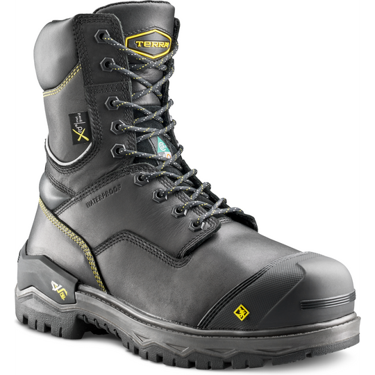 Terra Men's Gantry 8" Composite Toe Waterproof Met Guard Safety Work Boot- Black- 839CBK 7 / Wide / Black - Overlook Boots