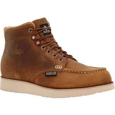 Rocky Men’s Monocrepe Wedge 6” Soft Toe Waterproof Work Boot – Crazy Horse (RKK0470) 7 / Medium / Brown - Overlook Boots