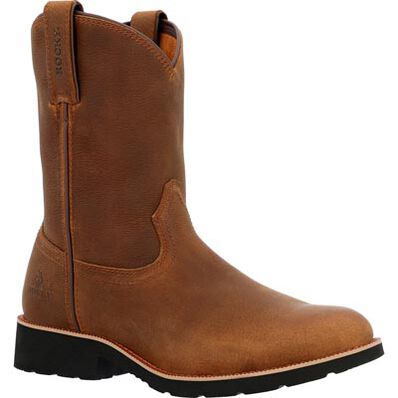 Rocky Men's Monocrepe 9" Round Toe Pull On Western Work Boot - Brown - RKW0461 7 / Medium / Brown - Overlook Boots