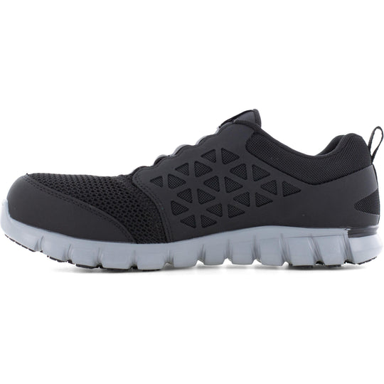 Reebok Men's Sublite Cushion Composite Toe Slip On Athletic Work Shoe- Black- RB4052 - Overlook Boots