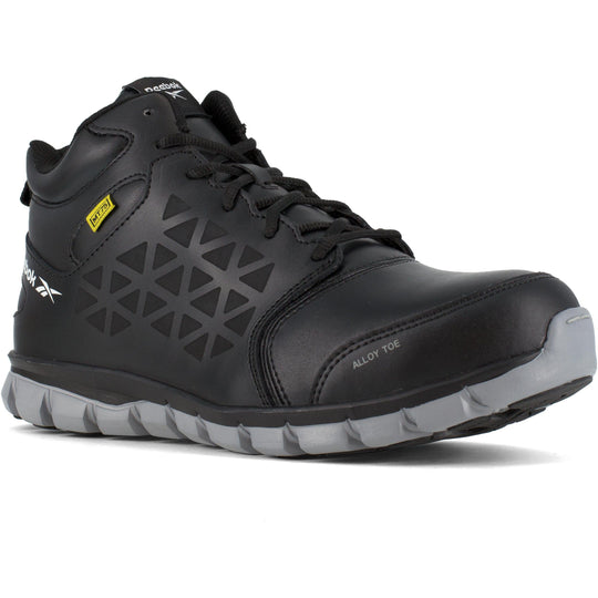 Reebok Men's Sublite Cushion Alloy Toe Metguard Athletic Work Shoe- Black- RB4143 4 / Medium / Black - Overlook Boots