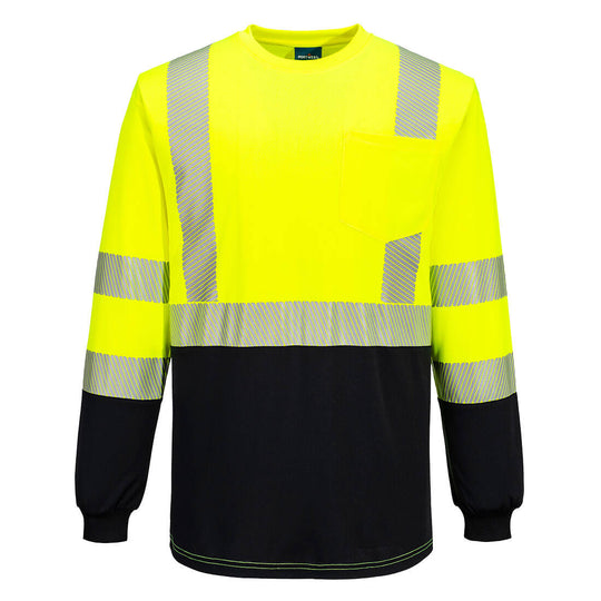Portwest Hi-Vis Two-Tone Long Sleeve T-Shirt - Yellow/Black - 12 PACK - S197 Medium / Yellow - Overlook Boots