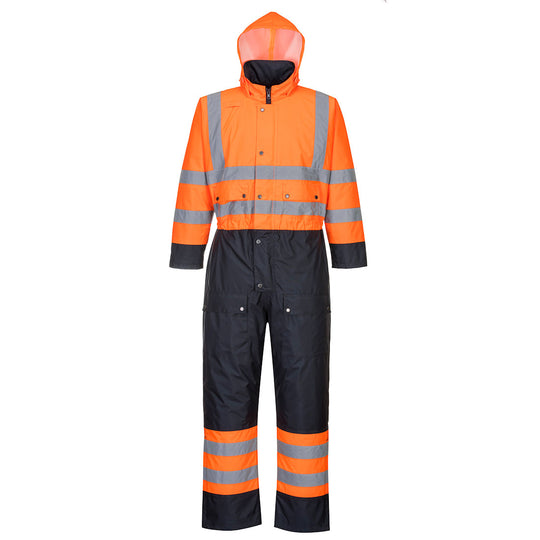 Portwest Hi-Vis Contrast Winter Coverall - Orange/Navy - S485 Small / Orange - Overlook Boots