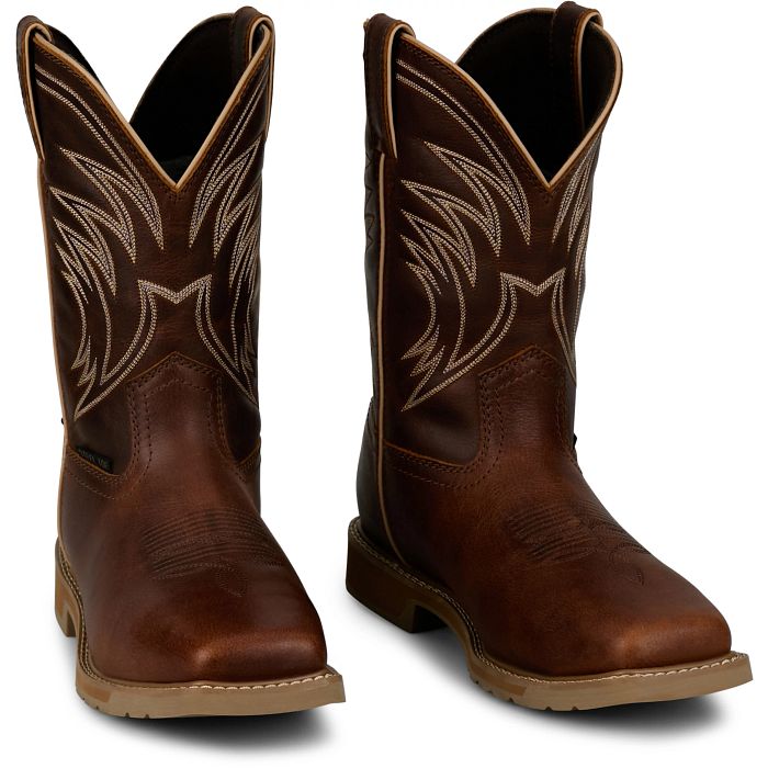 Justin Men's Daywork 11" Steel Toe Waterproof Western Work Boot - Pecan - SE4243 7 / Medium / Pecan - Overlook Boots