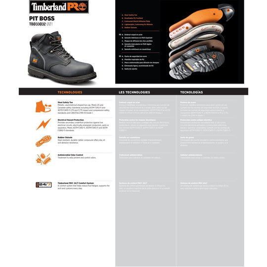 Timberland PRO Men's Pit Boss 6" Steel Toe Work Boot - Black - TB133032001 - Overlook Boots