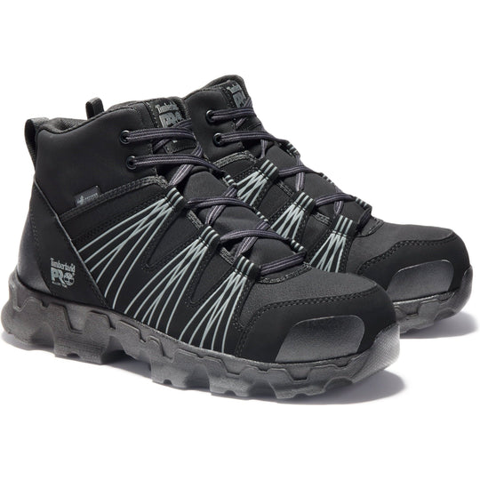 Timberland Pro Men's Powertrain Alloy Toe SD+ Mid Work Boot - Black - TB1A11QF001 7 / Medium / Black Synthetic - Overlook Boots
