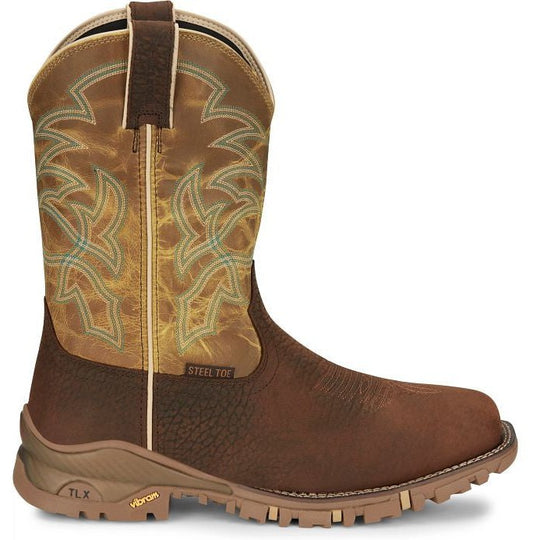 Tony Lama Men's Roustabout 11" Steel Toe Waterproof Western Work Boot - Brown - TW5006 - Overlook Boots