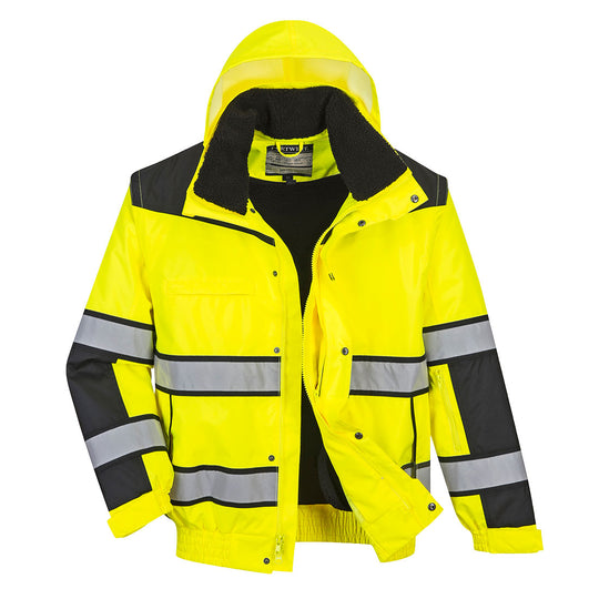 Portwest Hi-Vis 3-in-1 Contrast Winter Bomber Jacket - Yellow/Black - UC466 Small / Yellow - Overlook Boots