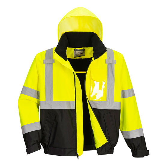 Portwest Hi-Vis 2-in-1 Contrast Bomber Jacket - Yellow/Black - US364 Small / Yellow - Overlook Boots