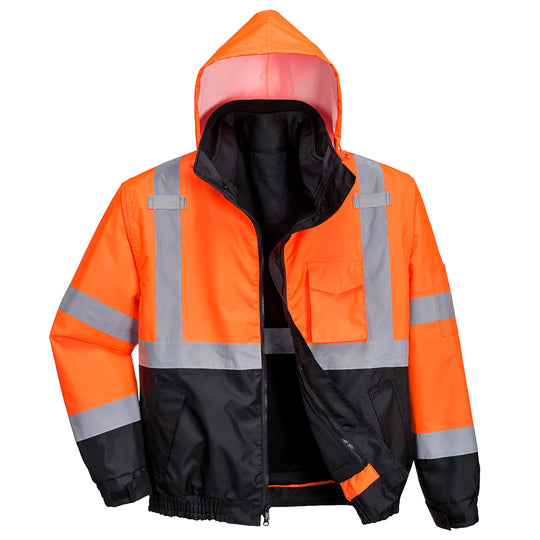 Portwest Hi-Vis 3-in-1 Contrast Premium Bomber Jacket - Orange/Black - US365 Small / Orange - Overlook Boots