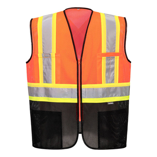 Portwest Frisco Hi-Vis X Back Contrast Executive Vest - Orange/Black - 12 Pack - US395 Small / Orange - Overlook Boots