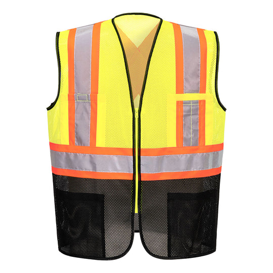 Portwest Frisco Hi-Vis X Back Contrast Executive Vest - Yellow/Black - 12 Pack - US395 Small / Yellow - Overlook Boots