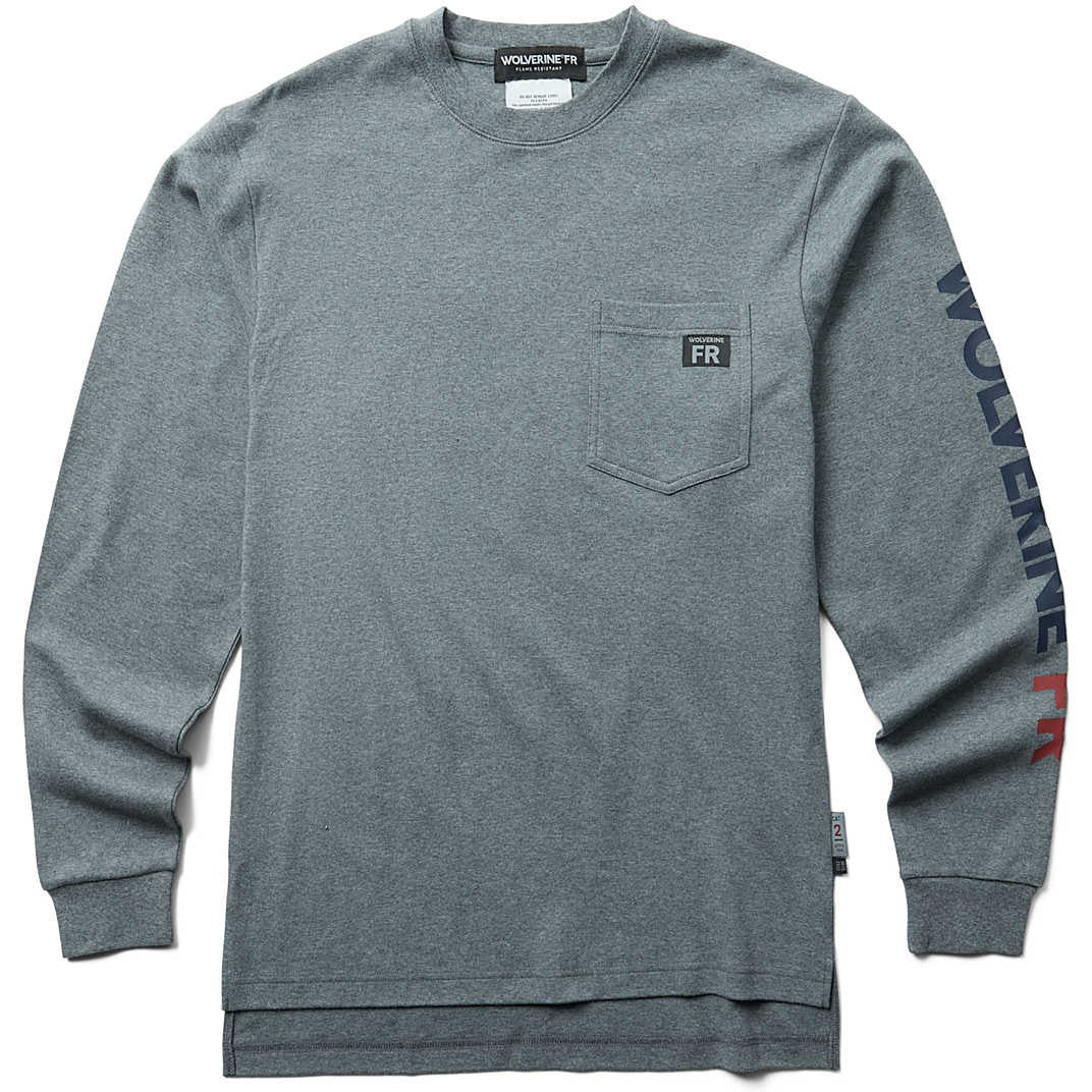 Wolverine Men's Flame Resistant Long Sleeve Print Tee - Grey - W1206550-036 Small / Light Grey Heather - Overlook Boots