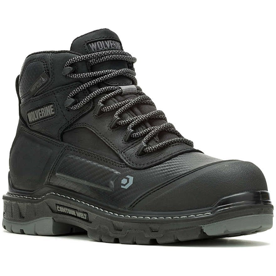 Wolverine Men's Overpass 6" Safety Toe Waterproof Composite Toe Work Boot -Black- W080167 7 / Medium / Black - Overlook Boots