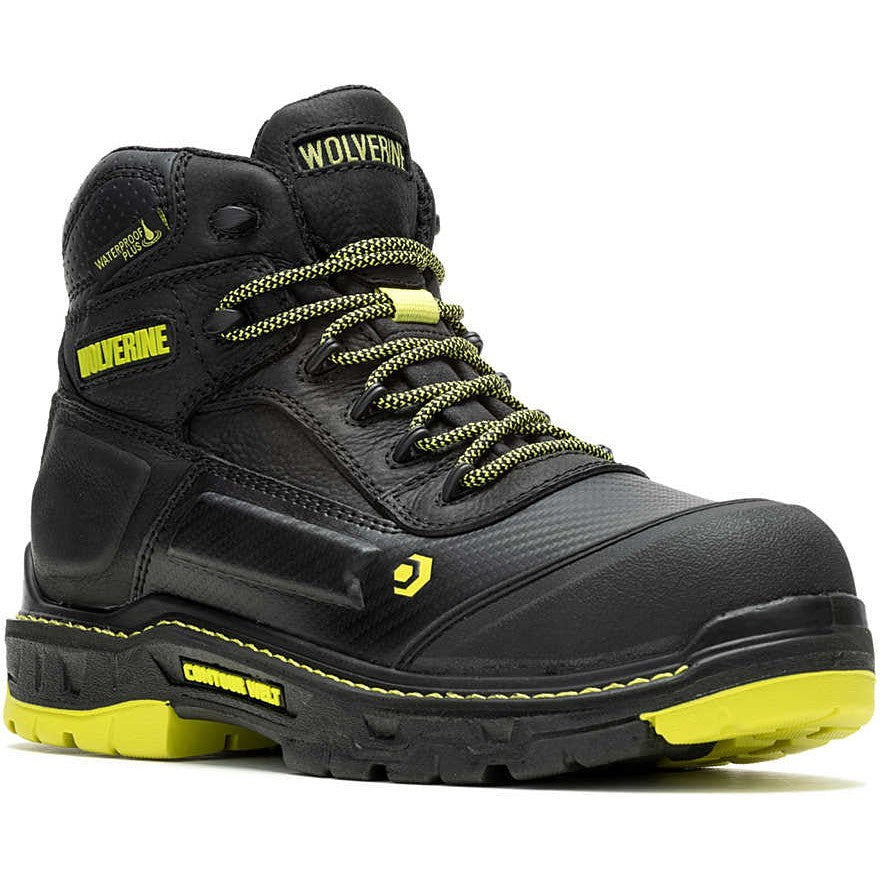 Wolverine Men's Overpass 6" Safety Toe Waterproof Composite Toe Work Boot -Black- W241171 7 / Medium / Black - Overlook Boots