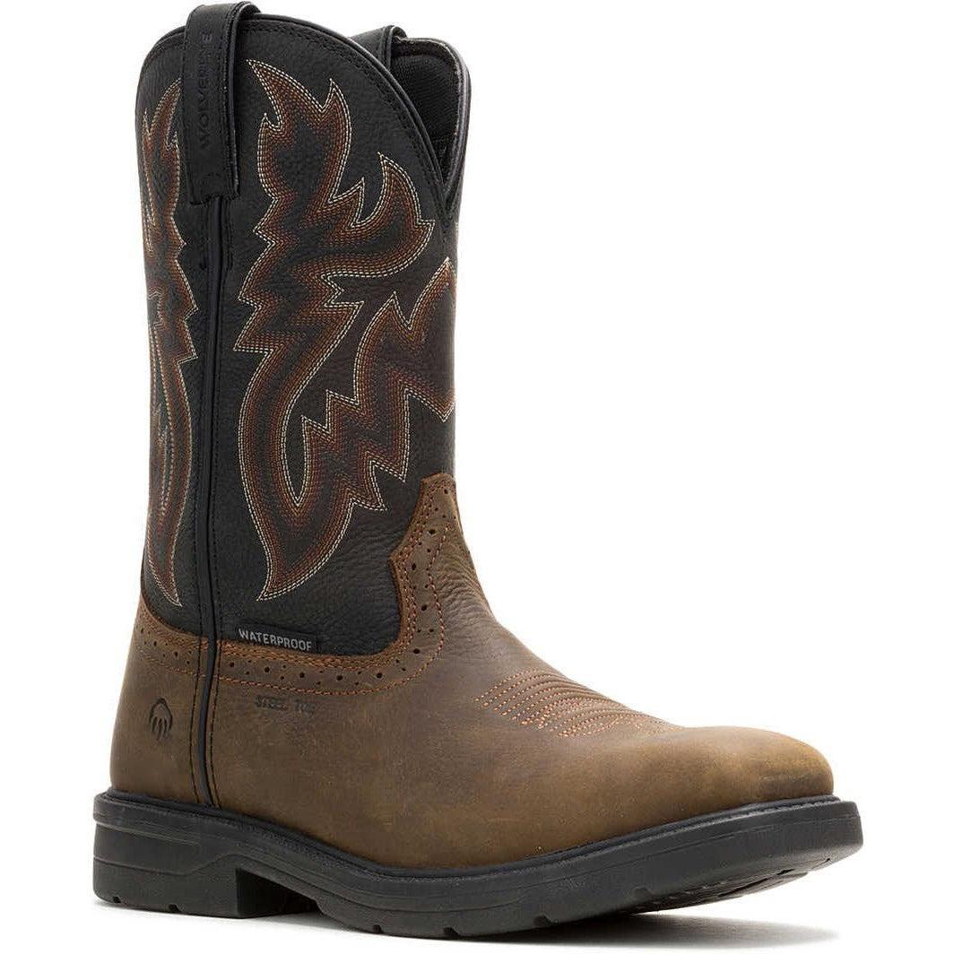 Wolverine Men's Rancher Level Steel Toe Waterproof Western Work Boot - Brown - W251043 7 / Medium / Black/Brown - Overlook Boots