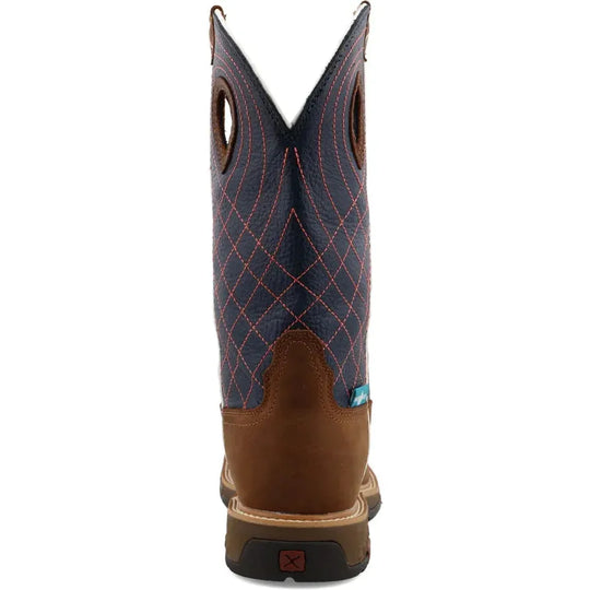 Twisted X Women's CellStretch 11" Alloy Toe Waterproof Western Work Boot - Brown & Navy - WXBAW01 - Overlook Boots