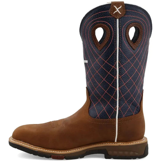 Twisted X Women's CellStretch 11" Alloy Toe Waterproof Western Work Boot - Brown & Navy - WXBAW01 - Overlook Boots
