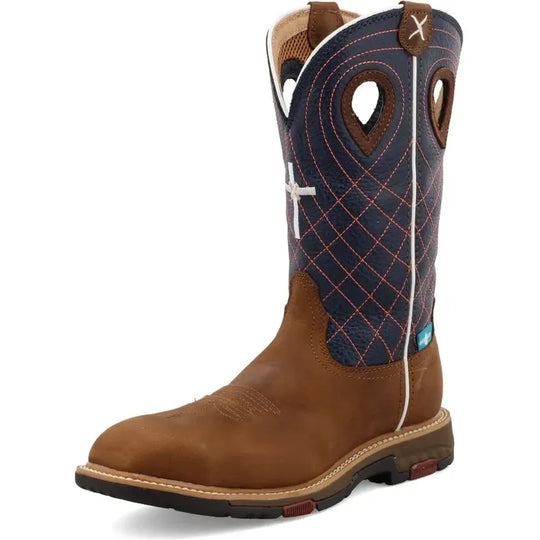 Twisted X Women's CellStretch 11" Alloy Toe Waterproof Western Work Boot - Brown & Navy - WXBAW01 - Overlook Boots