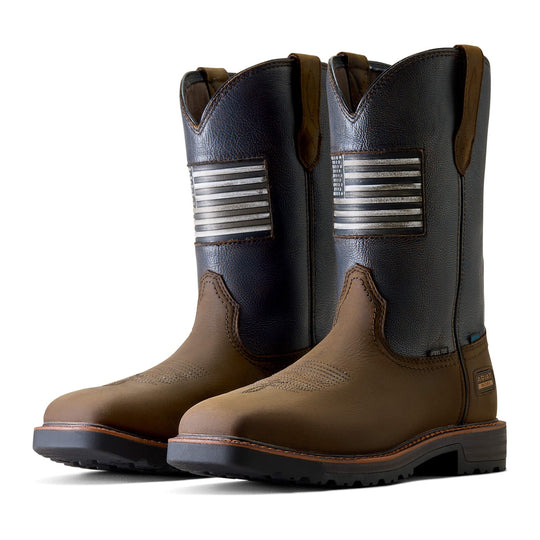 Ariat Men's Activator Patriot 11" Steel Toe Waterproof Western Work Boot - Brown - 10080349 - Overlook Boots