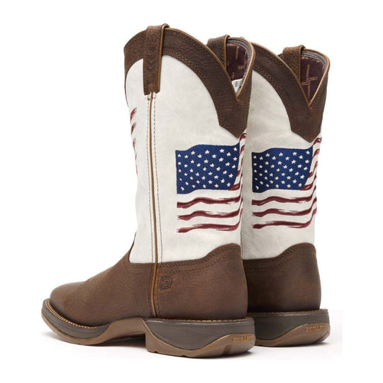 Durango Rebel Distressed Flag Bota Vaquera para Hombre, 12 Pulgadas, Punta Cuadrada, Bordada - Bay Brown/White - DDB0312 - Imagen 5