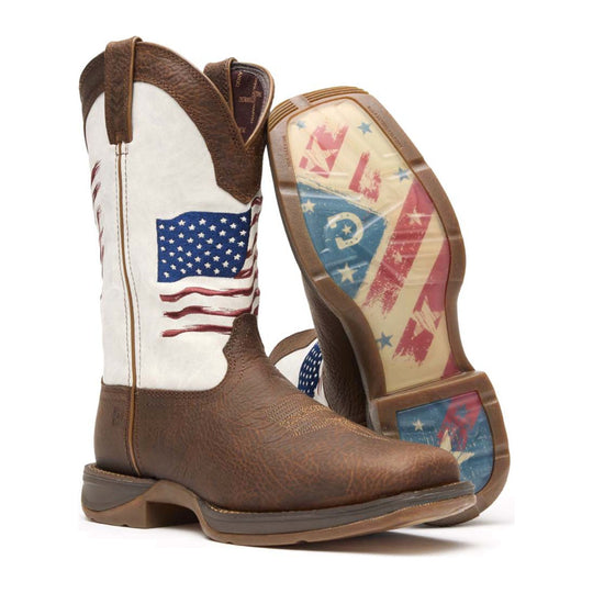 Durango Rebel Distressed Flag Bota Vaquera para Hombre, 12 Pulgadas, Punta Cuadrada, Bordada - Bay Brown/White - DDB0312 - Imagen 6