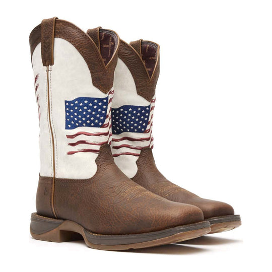 Durango Rebel Distressed Flag Bota Vaquera para Hombre, 12 Pulgadas, Punta Cuadrada, Bordada - Bay Brown/White - DDB0312 - Imagen 4