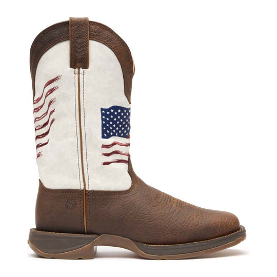 Durango Rebel Distressed Flag Bota Vaquera para Hombre, 12 Pulgadas, Punta Cuadrada, Bordada - Bay Brown/White - DDB0312 - Imagen 2