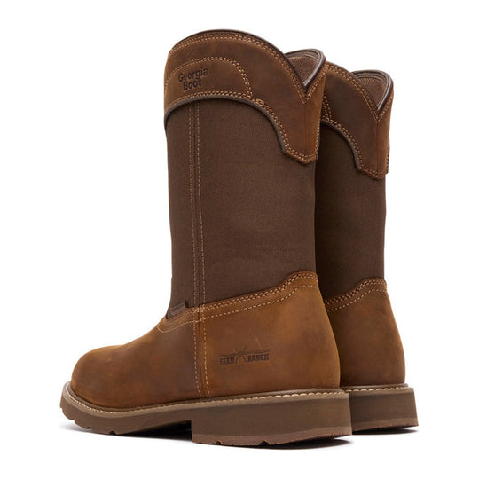 Georgia Men's Core 37 Farm & Ranch 11" Soft Toe Waterproof Pull-On Work Boot - Brown - GB00762 - Overlook Boots