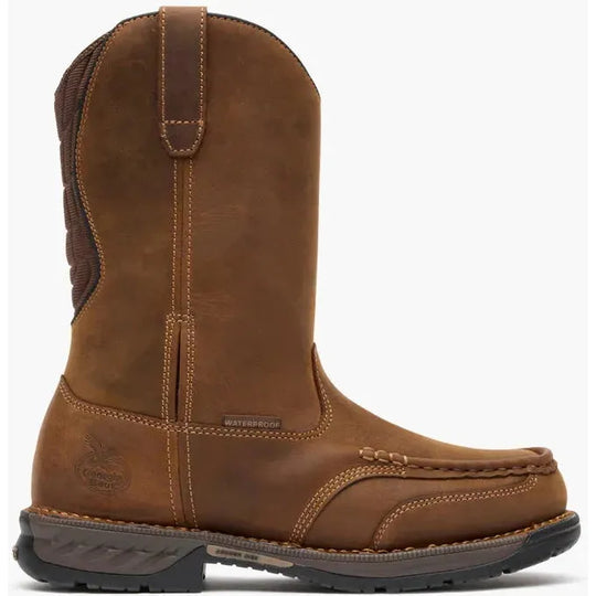 Georgia Men's Athens 360 11" Moc Toe Waterproof Pull On Work Boot- Brown- GB00738 - Overlook Boots