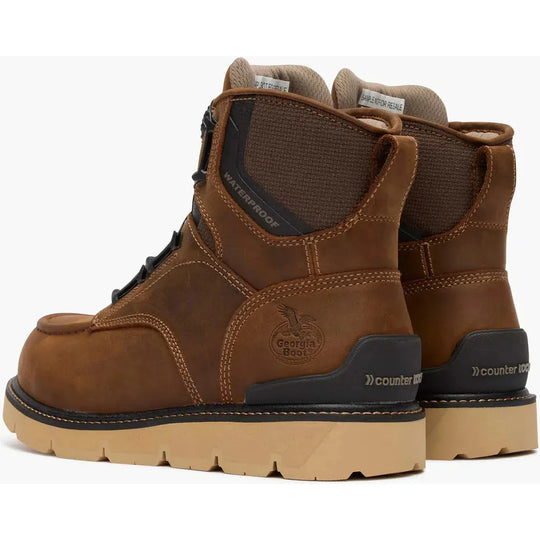 Georgia Men's Carbon Flex 6" Moc Toe Waterproof Wedge Work Boot- Brown- GB00729 - Overlook Boots