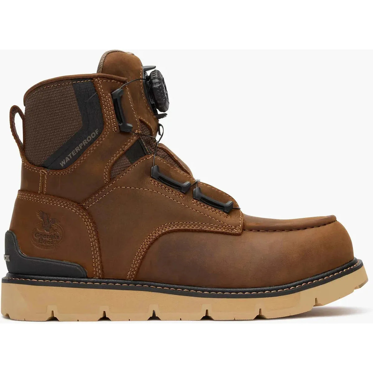 Georgia Men's Carbon Flex 6" Moc Toe Waterproof Wedge Work Boot- Brown- GB00729 - Overlook Boots