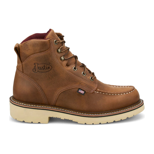 Justin Men's Akron 6" Soft Toe Moc Toe Work Boot - Walnut - HL262 - Overlook Boots