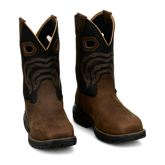 Justin Men's Slickline 11" Soft Toe Waterproof Western Work Boot - Brown - WR4142 - Overlook Boots
